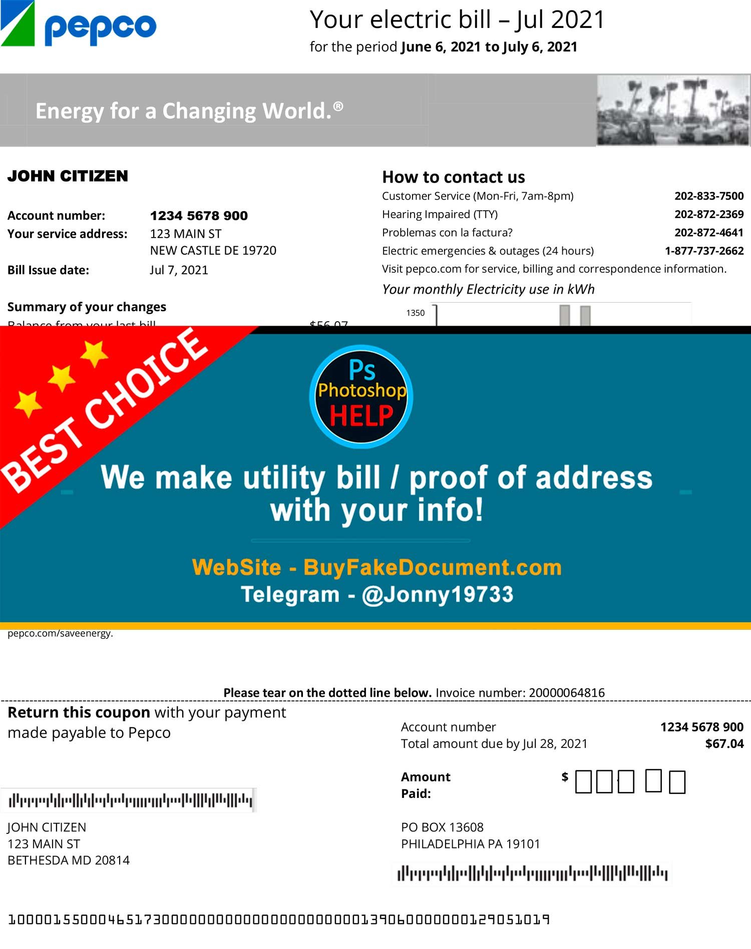 Maryland Pepco utility bill Fake Utility bill